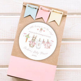 Cute Bunny Girl Clothesline Baby Shower Thank You Runder Aufkleber