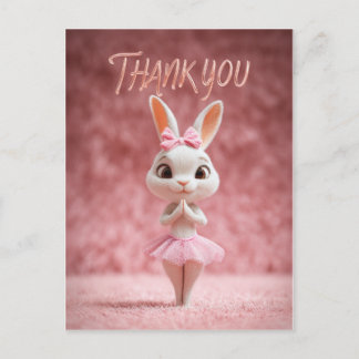 Cute Bunny Girl in Pink Tutu Thank You Postkarte