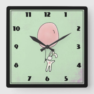 Cute Bunny Holding a Balloon Quadratische Wanduhr