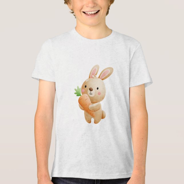 Cute Bunny Holding Carrot Illustration Tri-Blend Shirt (Vorderseite)