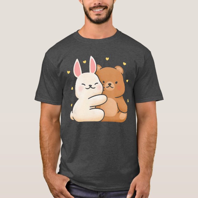 Cute Bunny Hug Bear Bunny and Bearhey Share Love B T-Shirt (Vorderseite)