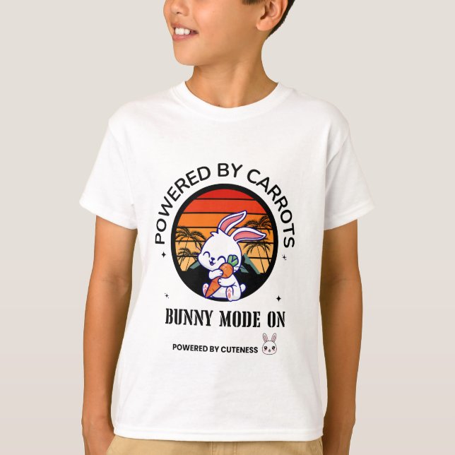Cute Bunny Hugging Carrot Retro Sunset T-Shirt  (Vorderseite)