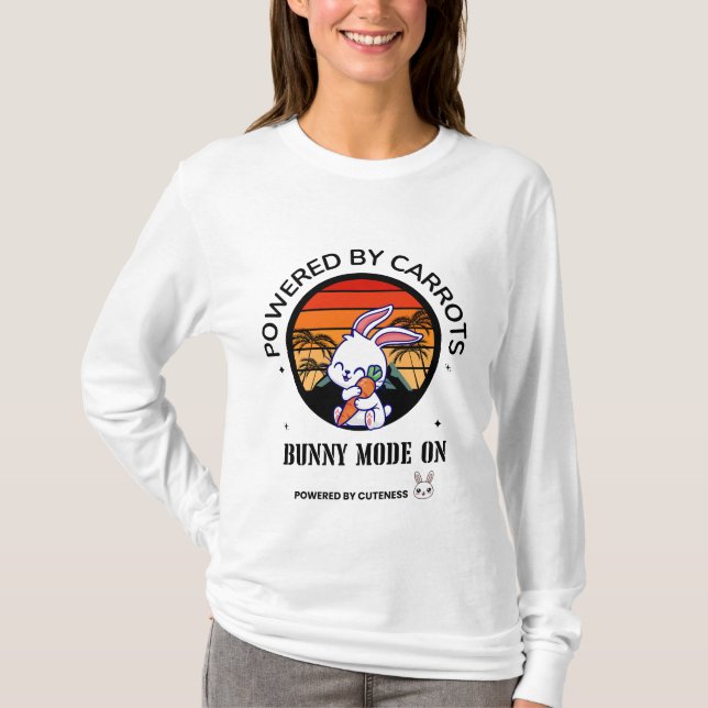 Cute Bunny Hugging Carrot Retro Sunset T-Shirt  (Vorderseite)