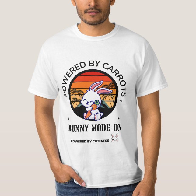 Cute Bunny Hugging Carrot Retro Sunset T-Shirt (Vorderseite)