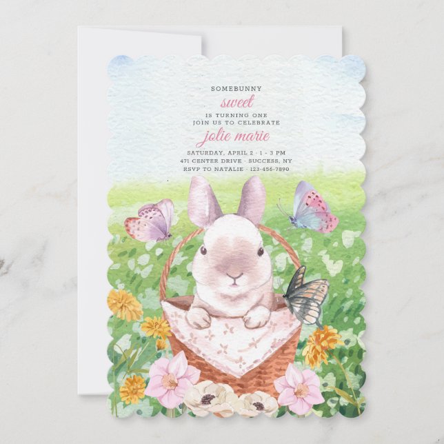 Cute Bunny in Basket Invitation Einladung (Vorderseite)