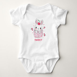 Cute Bunny in Pink Cherry Pocket - Sweet Kawaii Il Baby Strampler