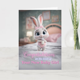 Cute Bunny in Pink New Baby Girl Congratulations Karte