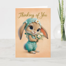 Cute Bunny in Teal Romper & Bonnet Encouragement Karte