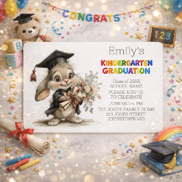 Cute Bunny Kindergarten Graduation Invitation Einladung