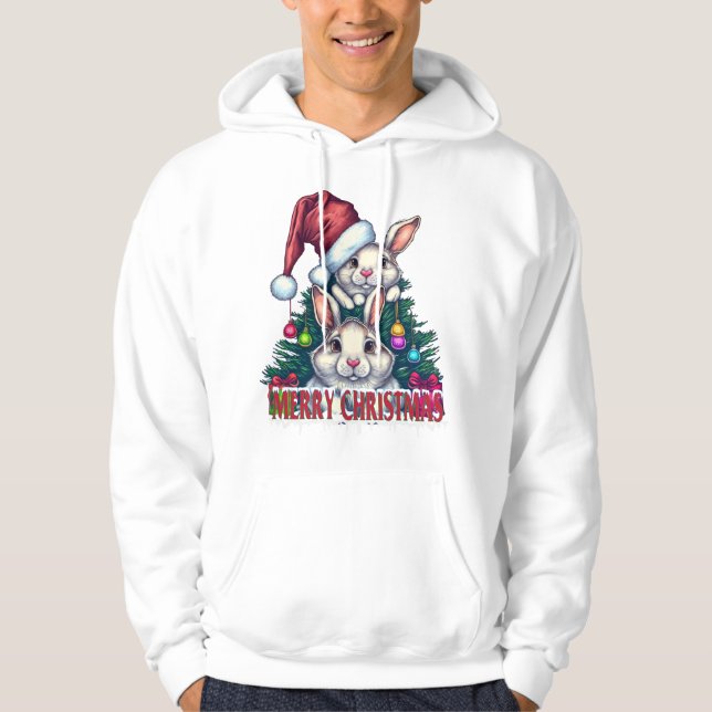 Cute Bunny Merry Christmas – Holiday Rabbit Hoodie (Vorderseite)