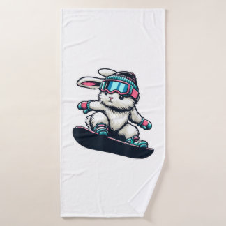 Cute Bunny Performing Snowboarding Trick Kids East Badehandtuch