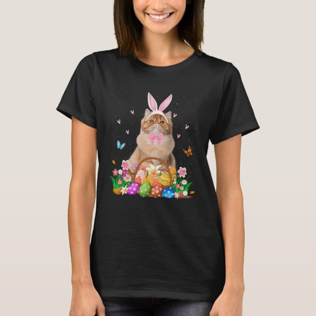 Cute Bunny Persian Cat & Easter Egg Basket Easter  T-Shirt (Vorderseite)