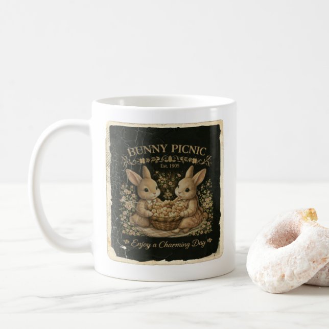 Cute Bunny Picnic Art Kaffeetasse (Mit Donut)