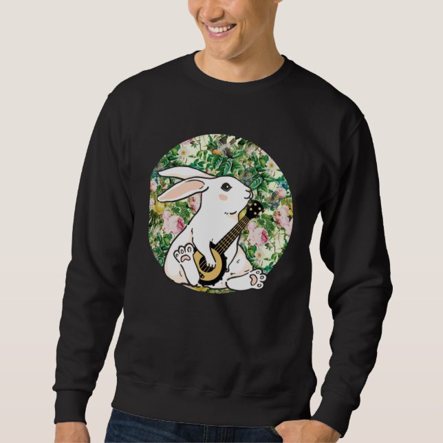 Cute Bunny Playing Banjo Guitar Music Happy Easter Sweatshirt (Vorderseite)