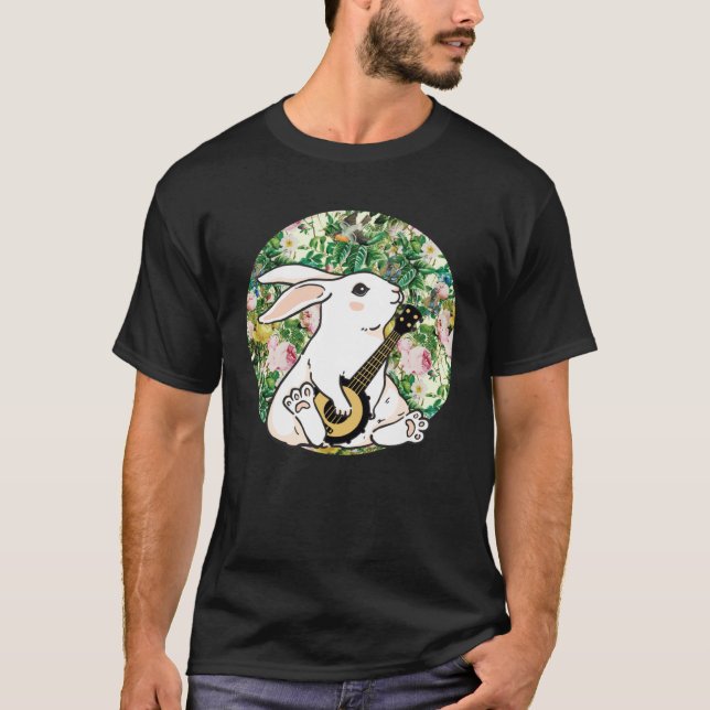 Cute Bunny Playing Banjo Guitar Music Happy Easter T-Shirt (Vorderseite)