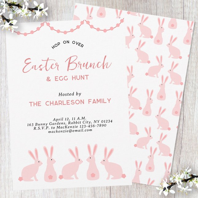 Cute Bunny Rabbit Easter Brunch Einladung (Pink Bunny Rabbit Easter Brunch invitation)