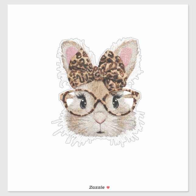 Cute Bunny Rabbit Face Leopard Coquette Bow Glasse Aufkleber (Blatt)