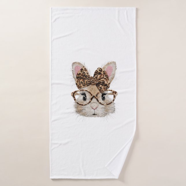 Cute Bunny Rabbit Face Leopard Coquette Bow Glasse Badehandtuch (Badehandtuch)