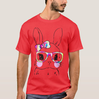 Cute Bunny Rabbit Face Tie Dye Glasses Girl Happy T-Shirt