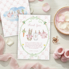 Cute Bunny Rabbit Girl Clothesline Baby Shower Dankeskarte