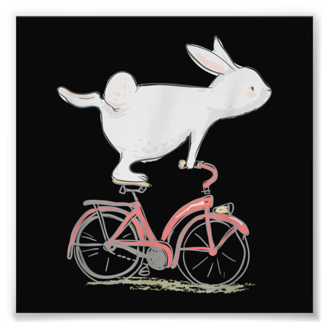 Cute Bunny Rabbit On Bike Cycling Bicycle Fotodruck (Vorne)