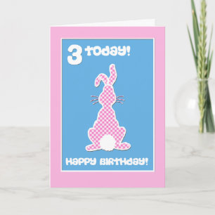 Cute Bunny Rabbit on Pink Check 3rd Birthday Karte