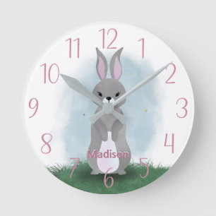 Cute  Bunny Rabbit Personalized Round Clock Runde Wanduhr