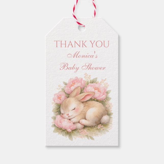Cute Bunny Rabbit Pink Blush Peony Baby Shower Geschenkanhänger (Vorderseite)