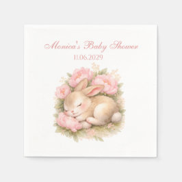 Cute Bunny Rabbit Pink Blush Peony Baby Shower Serviette