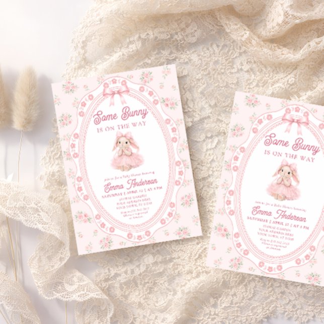 Cute Bunny Rabbit Pink Girl Baby Shower Einladung (Von Creator hochgeladen)