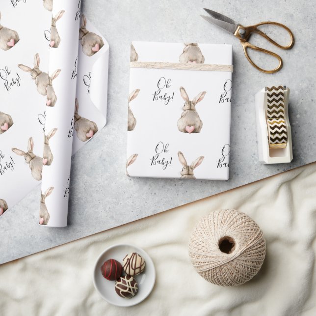 Cute Bunny Rabbit Pink Heart Tail Baby Shower Geschenkpapier (Kunsthandwerk)