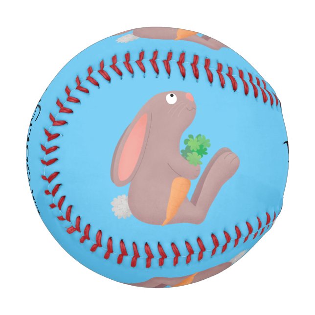 Cute bunny rabbit sitting with carrot cartoon baseball (Vorderseite Links)