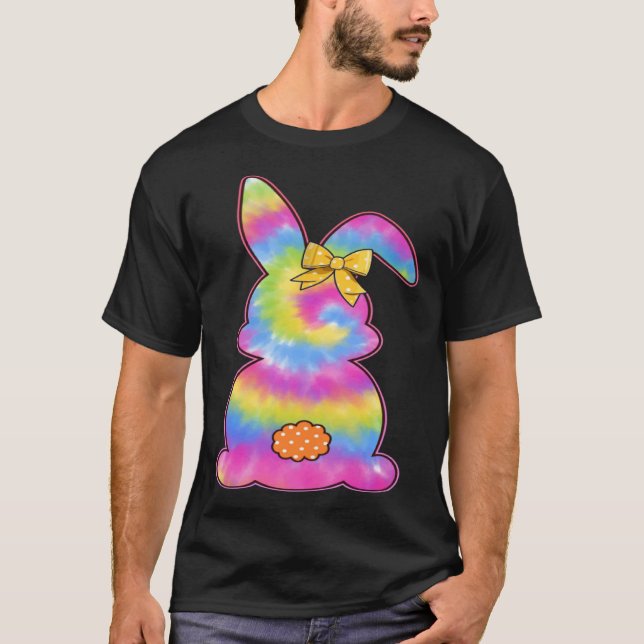Cute Bunny Rabbit Tie Dye Bow Tie Easter Day Girls T-Shirt (Vorderseite)