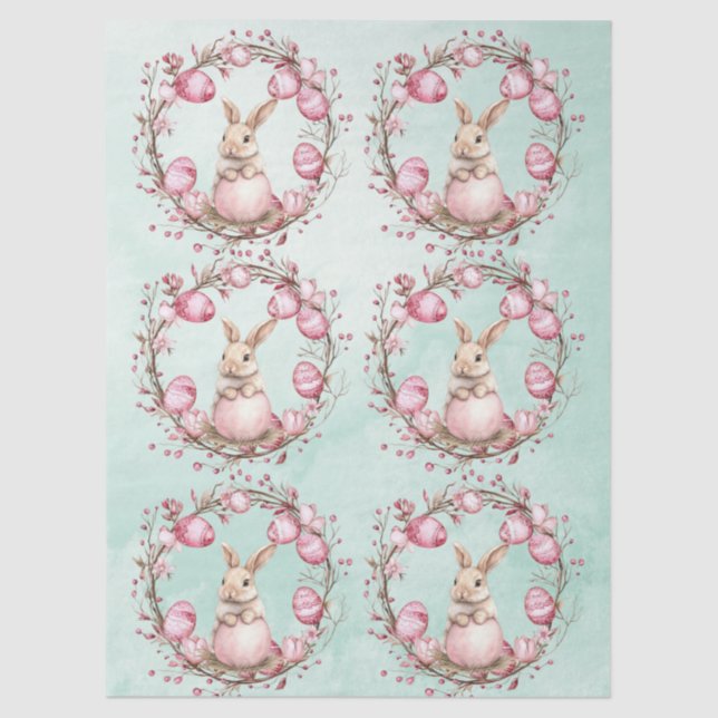 Cute Bunny Rabbit  with Pink Easter Eggs n Wreath Seidenpapier (Vorderseite)