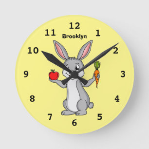 Cute bunny rabbit with vegetables cartoon runde wanduhr