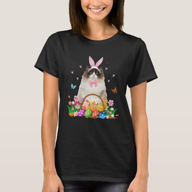 Cute Bunny Ragdoll Cat & Easter Egg Basket Easter  T-Shirt (Vorderseite)