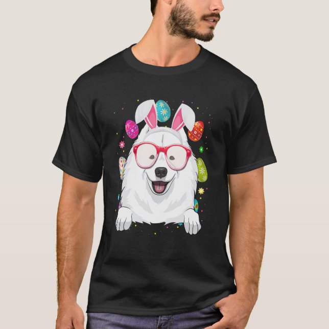 Cute Bunny Samoyed Dog Face Easter Eggs Easter Day T-Shirt (Vorderseite)