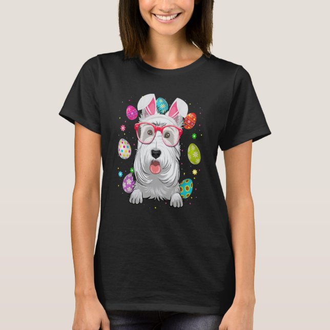 Cute Bunny Scottish Terrier Dog Face Easter Eggs E T-Shirt (Vorderseite)