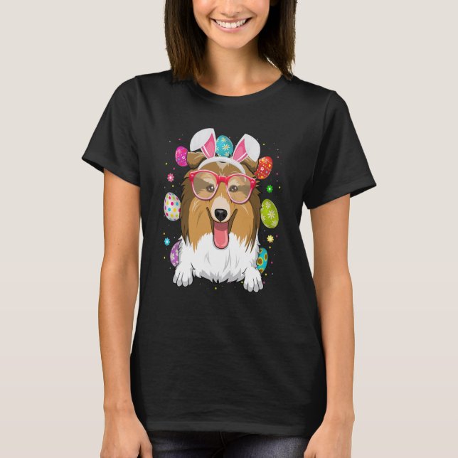 Cute Bunny Shetland Sheepdogs Dog Face Easter Eggs T-Shirt (Vorderseite)