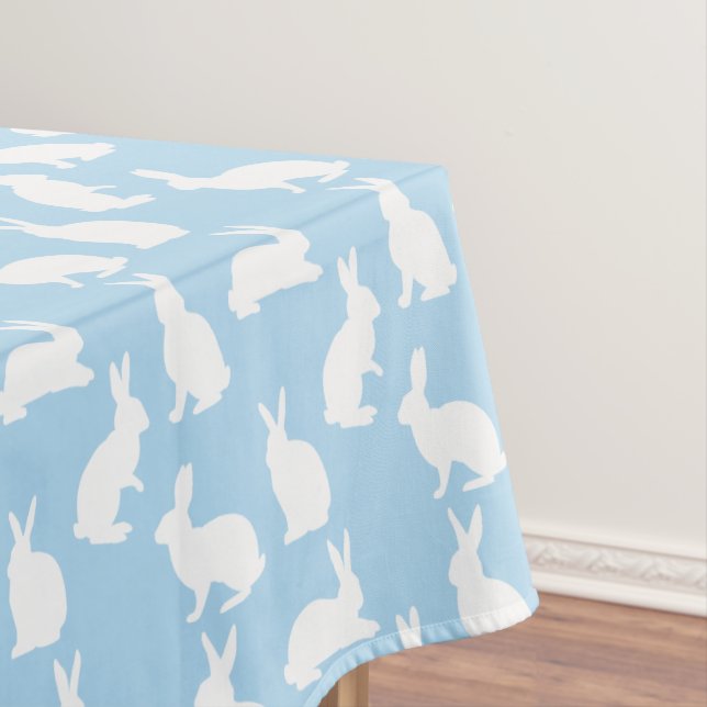 Cute Bunny Silhouettes On Blue Easter Pattern Tischdecke (Beispiel)