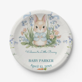 Cute Bunny Spring Floral Baby Shower Personalized Pappteller