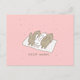 Cute Bunny Stay Warm Rabbit Pink Postkarte