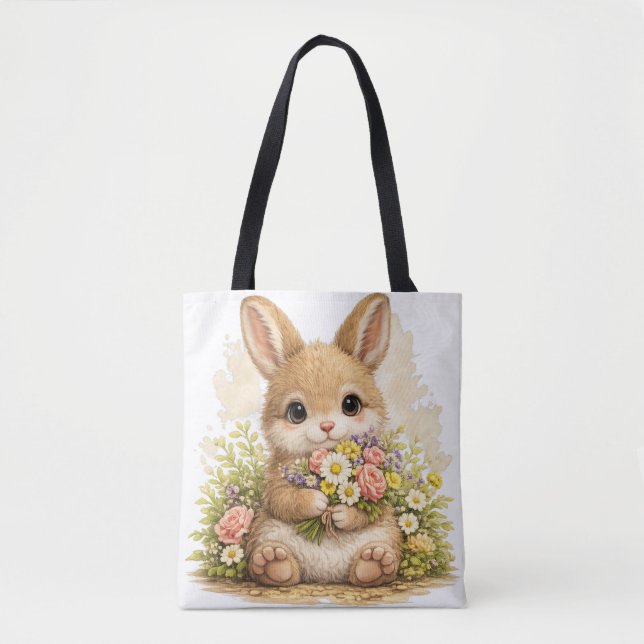 Cute Bunny Tote Bag – Kawaii Floral Animal (Vorderseite)
