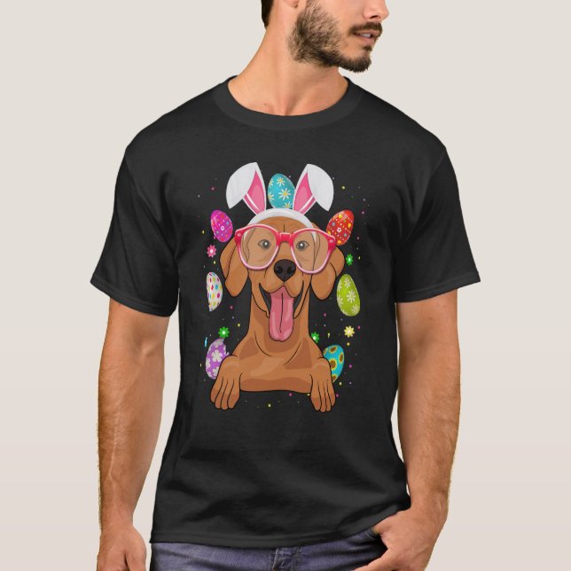 Cute Bunny Vizsla Dog Face Easter Eggs Easter Day T-Shirt (Vorderseite)