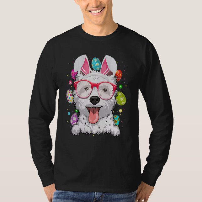 Cute Bunny Westie Dog Face Easter Eggs Easter Day T-Shirt (Vorderseite)