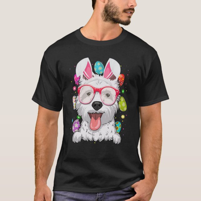 Cute Bunny Westie Dog Face Easter Eggs Easter Day T-Shirt (Vorderseite)