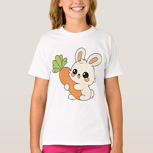 Cute Bunny with Carrot Kids T-Shirt (Vorderseite)