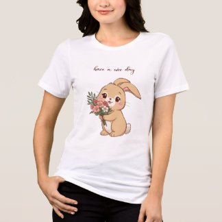 Cute Bunny with Flower T-Shirt – Adorable Rabbit D Tri-Blend Shirt