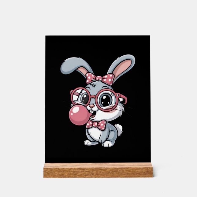 Cute Bunny with Glasses Blowing Bubble Gum Acrylschild (Vorderseite)