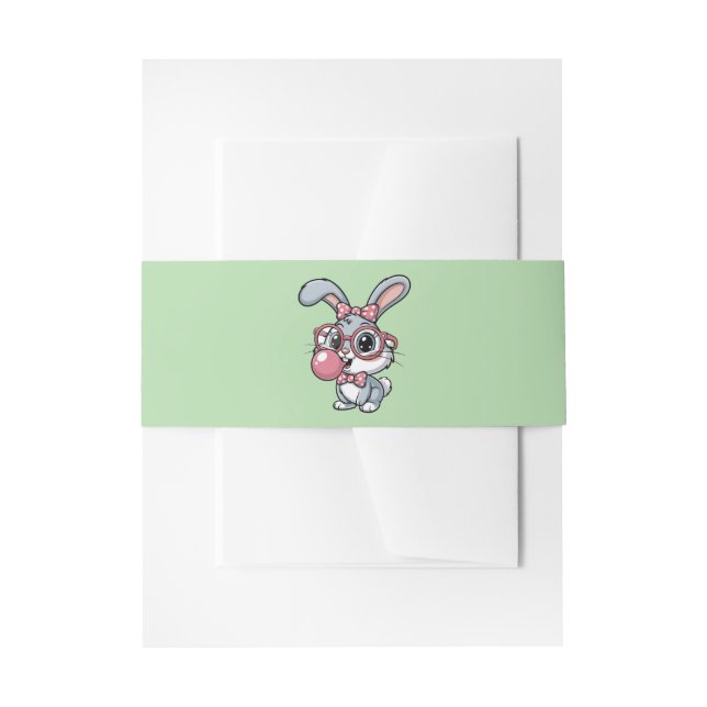 Cute Bunny with Glasses Blowing Bubble Gum Einladungsbanderole (Vorderseite Beispiel)